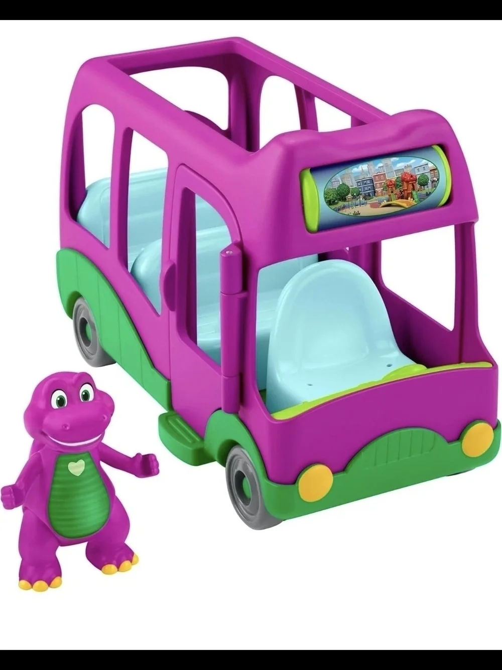 Fisher-Price Barney Bus Playset with Figure, Purple/Green, 9.1 in
